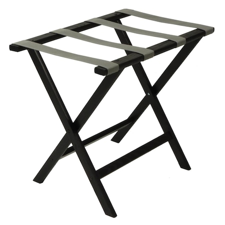 Wooden Mallet Deluxe Straight Leg Luggage Rack with Gray Straps - Black LR-BKGRY